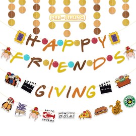 Pre Assembly Happy Friendsgiving Banner Gold Glitter Thanksgiving Banner Decorations Fall Holiday Friends Giving Garland Signs Photo Props Indoor Fireplace Mantle Home Office Party Supplies