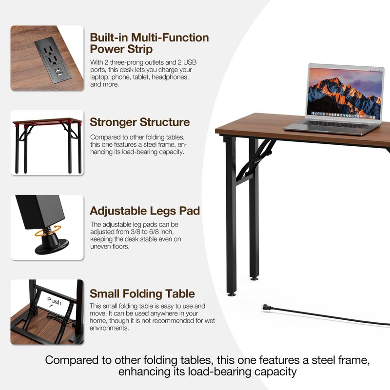 TEMI Small Computer Desk Folding Table - No Assembly, Compact