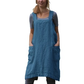 Stomeshle Japanese Aprons Plus Size Smock for Women with Pockets Cross Back Pinafore Dress Apron Baking Cooking Kitchen Gardening