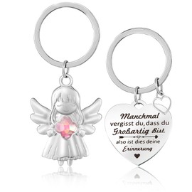 LbsAMP Guardian Angel Keyring Lucky Charm Holds Four Leaf Clover Motivational Courage Pendant Good Luck Angel Ornaments Gifts for Family Friends Colleagues, Pink Good Wishes 1