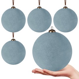 PullCrease 4 Pcs Large Velvet Christmas Balls 6 Inch Christmas Tree Decorations Xmas Ornaments Balls for Family Holiday Wedding Party Xmas Tree Hanging Decoration (Gray Blue)