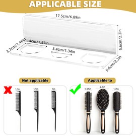 CCREDONE CCREDONE Acrylic Hair Brush Holder for Bathroom Adhesive Hair Tool Organizer Wall Mounted Comb Holder Organizer with 3 Holes Diameter 1.34 to 1.57 In,Remove Film Before Use(transparent)