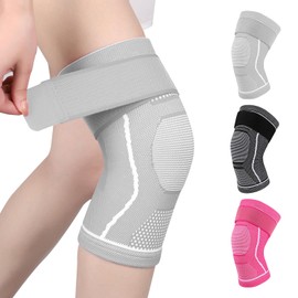 Yasdyri Knee Support for Men and Women, Knee Support Compression for Knee Braces with Adjustable Velcro Bandage for Meniscus Tear, Arthritis, ACL, Basketball, Volleyball, Yoga, Running (Grey, XL)