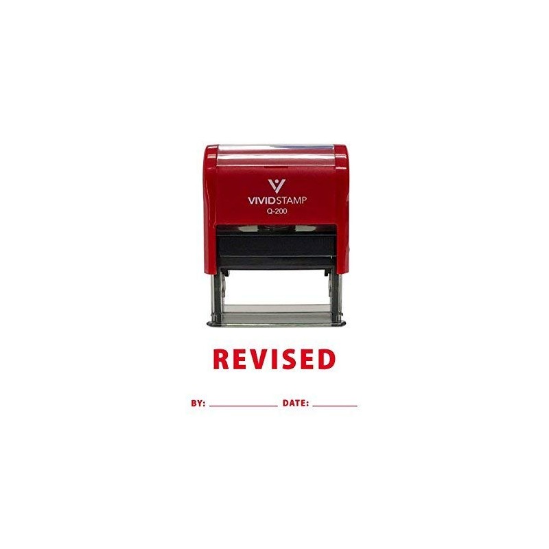 Revised by Date Self Inking Rubber Stamp (Red Ink) Medium