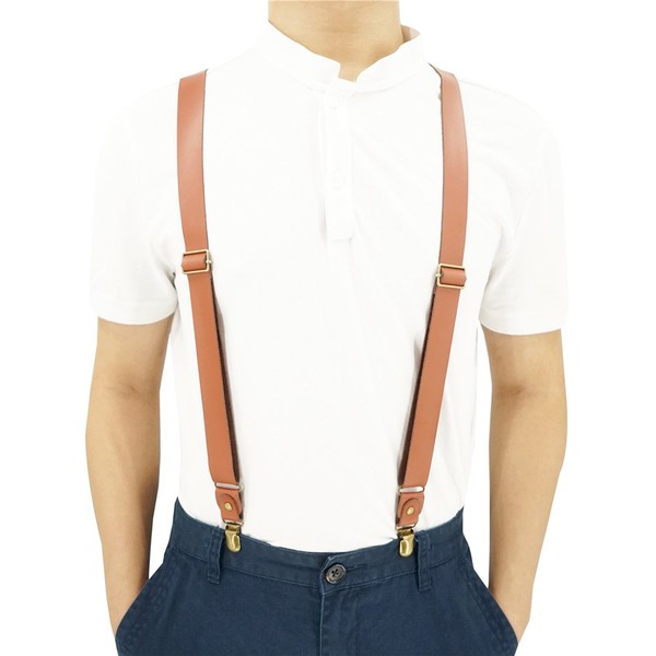 Lawevan 1 Inch Wide Suspenders for men,Soft Cattlehide Split Cow
