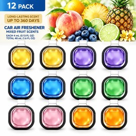 12 Pack Colorful Car Air Freshener Vent Clips – Liquid Fragrance Scented Clips for Vehicle Interiors, Mixed Fruit Scents for Daily Driving