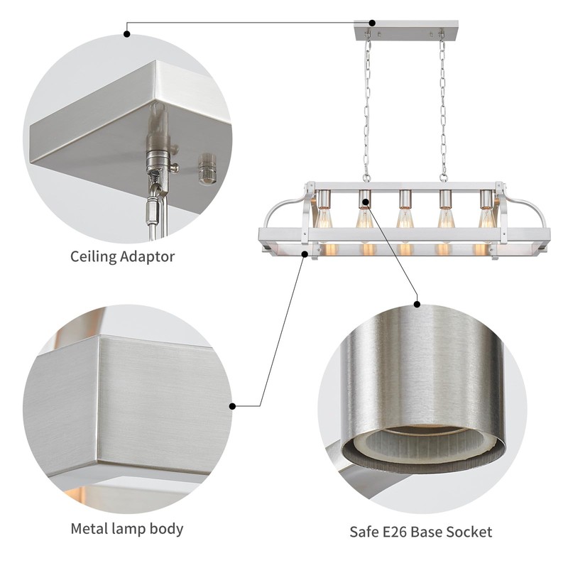 WUZUPS 5-Light Metal Pot Hanging Rack Chandelier Linear Pendant Ceiling