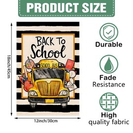 DMERBYL School Bus Back to School House Flag Burlap Black Stripes School First Day House Flag for Fall Seasonal Farmhouse Outdoor Outside Party Decoration 12x18 Inch