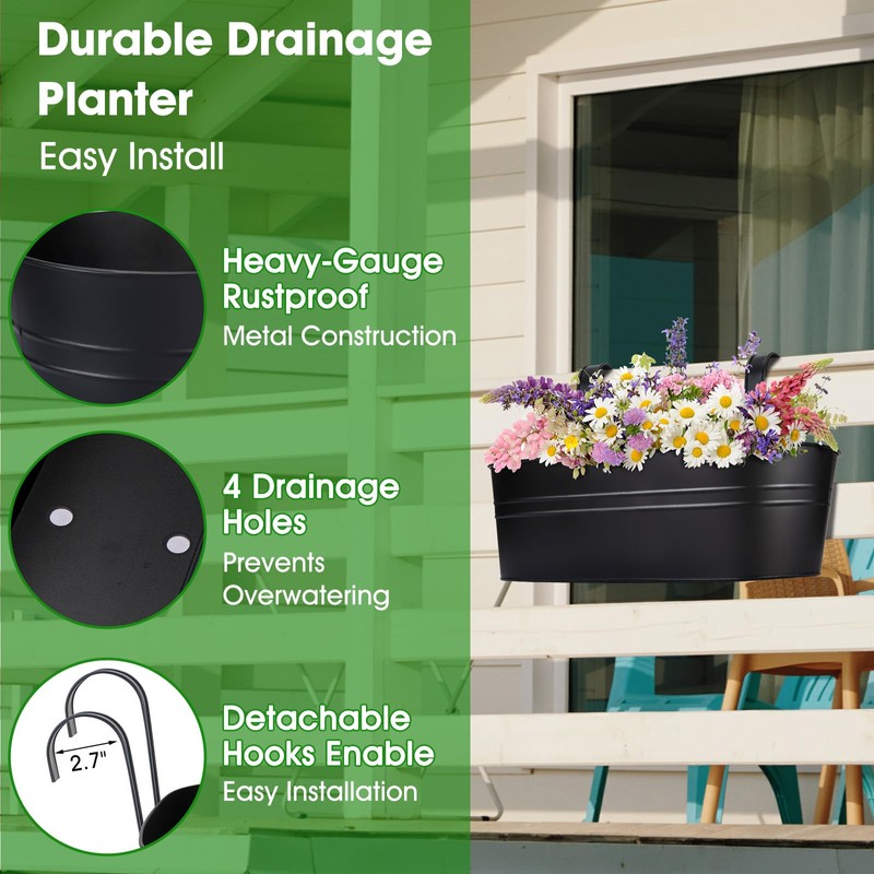 OGIMA Railing Planter Box, 3 Pack 16" Large Hanging Planters