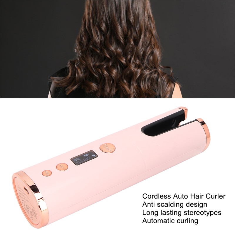 Automatic Curling Iron Cordless Ceramic Rotating LCD Display Rechargeable 4000mAH