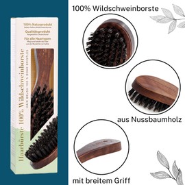 REMOS Hair Brush with 100% Wild Boar Bristle Walnut Wood with Wide Handle