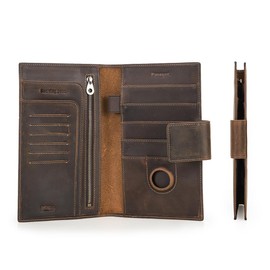 Contacts Full Grain Leather Family Passport Holder for 4 Womens Airtag Passport Wallet RFID Blocking Travel Passport Cover with 4 Passport Slot, 6 Card Slot (Dark Brown-L)