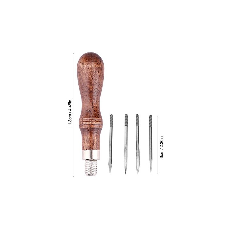 Stitching Awl, 4 in 1 Wooden Handle Leather Stitching Sewing