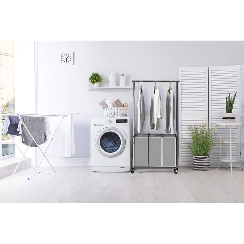 Simple Houseware 3 Bags Laundry Sorter with Extensible Clothes Hanging