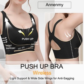 Annenmy Posture Corrector Bra for Women - No Underwire, Back Comfy Smoothing Wireless Push-up - Sports Yoga Daily With Removable Cup, Black, 3XL