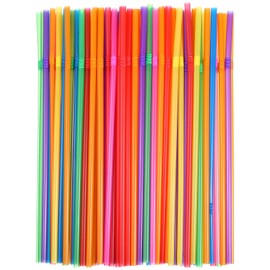 KFHENSOMR Colorful Plastic Straws 200 Pcs Flexible Straws High Bendy Plastic Straw Disposable Solid Colors Drinking Straw Bendy 8.46" X 0.19" Colorful Extra Long for Home Party Use Milk Juice Drinks