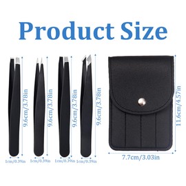 EYVRPAU 4 x Stainless Steel Tweezers Set, Eyebrow Tweezers Set, Straight Slant Tip Plucking Tweezers, Split Tip Tweezers, Pointed Tweezers, Neutral (Black)
