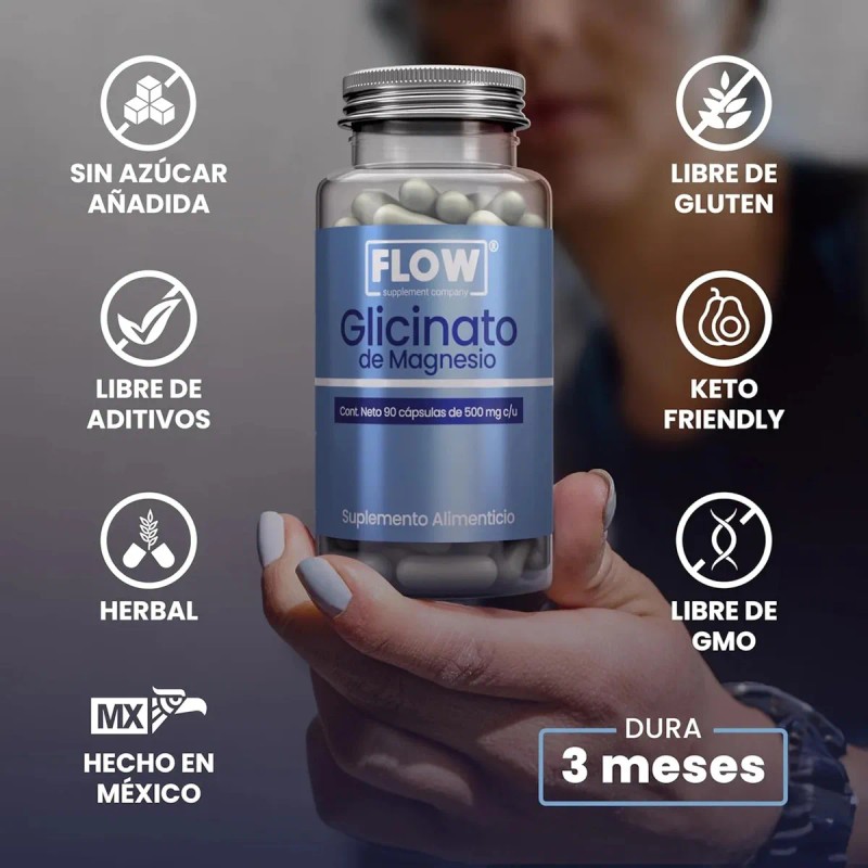 Glicinato De Magnesio 90 Cápsulas De 500 Mg Flow