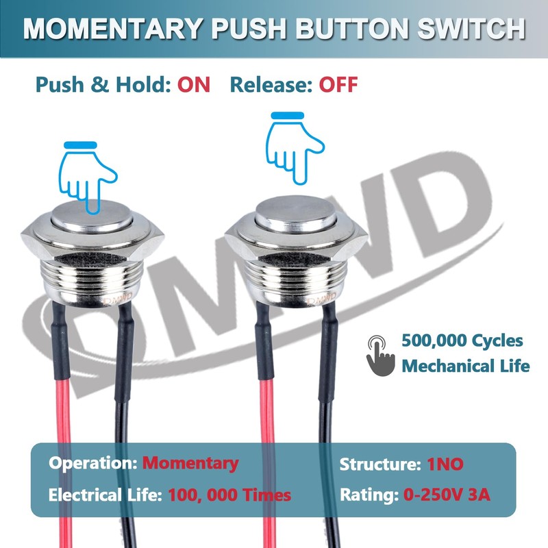 DMWD 2pcs 16mm Ultra Short Metal Waterproof Momentary Push Button