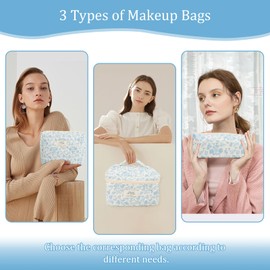 Makeup Bag, 3PCS Floral Makeup Bag, Large Travel Makeup Bag, Quilted Makeup Bag Set, Cotton Aesthetic Handbag for Women Ladies Girls Travel