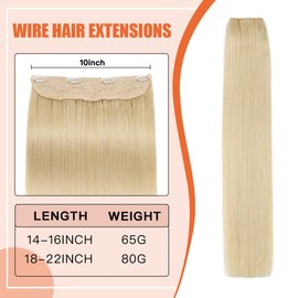 XDhair 18 Inch 80g Invisible Fishing Wire Hair Extensions Real Human Hair Color 613 Bleach Blonde Secret Fish Wire Hair Extensions with Clips (#613-18inch)