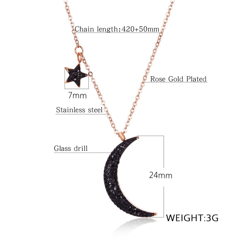 TEMICO Rose Gold Plated Stainless Steel Black Crystal Cubic Zirconia