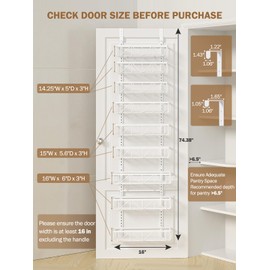 Delamu Adjustable Over the Door Pantry Organizer, 9-Tier Metal Pantry Organization and Storage for Kitchen, Hanging Spice Rack Seasoning Shelves, Cabinet Door Organizer for Easy Install, 16" White