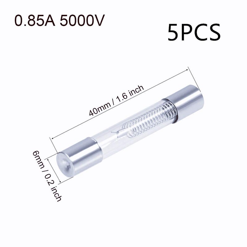 6 x 40mm Microwave Oven High Voltage Fuse Tubes 0.85A