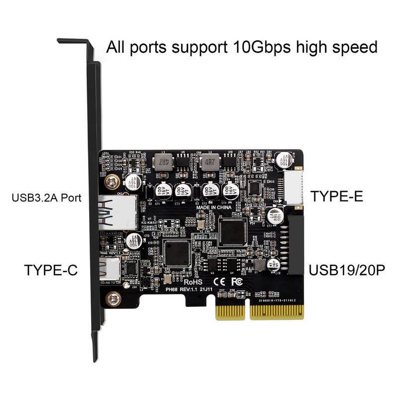 PCIe to USB 3.2 Gen 2 Card, 10Gbps PCI Express