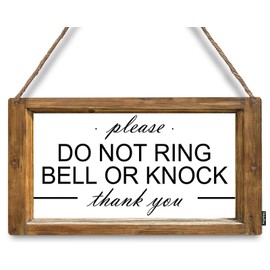 Mdulftar Rustic Farmhouse Wooden Sign, Please Do Not Ring Bell or Knock Sign, Baby Sleeping Door Sign, No Knocking Door Sign, No Soliciting Do Not Knock Sign 12x6 Inch