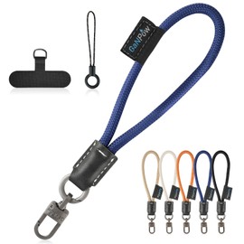 GaNPow Genuine Leather Smartphone Strap, Wrist Strap, Phone Wrist Strap, Metal Buckle, 0.3 inch (7 mm) Thick Nylon Rope, Mini Rope with Strap Holder, 360° Rotation, Fall Prevention, Loss Prevention