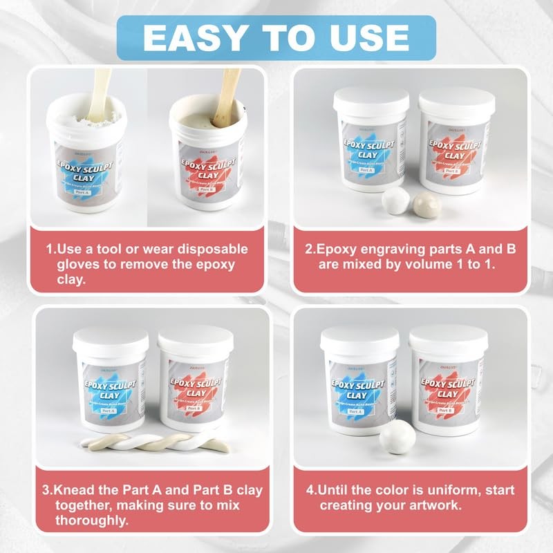 1 Pound White Epoxy Putty Sculpt Clay, 2 Part (A