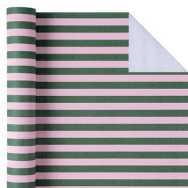 WRAPAHOLIC Kraft Wrapping Paper - Mini Roll - 30 Inch x 33 Feet - Green and Pink Stripe Wrapping Paper for Christmas, Birthday, Wedding, Baby Shower