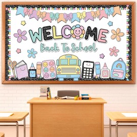 Composition Notebook Bulletin Board Welcome Back to School Classroom Decorations Pastel Colorful Composition Notebook Stationery Paper Cutout First Day of School for Class School Chalkboard Wall Decor
