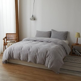 BFS HOME Stonewashed Cotton/Linen King Duvet Cover, 3-Piece Comforter Cover Set, Breathable and Skin-Friendly Bedding Set (Grey, King)