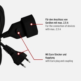 Brennenstuhl 1161790 Plastic Extension – Black 5 m H2 H03VV-F 2x0,75 with Euro Plug and Socket