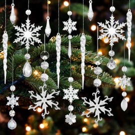 Christmas Tree Decorations Acrylic Icicle Snowflake Ice Drop Pendants Pack of 16 Christmas Tree Decorations Snowflake Christmas Tree Decoration Christmas Tree Crystal Decorations