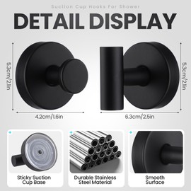 MorningRo 12 Pack Suction Cup Hooks for Shower Stainless Steel Shower Towel Hook No Drill Suction Hooks for Bathroom Heavy Duty Towel Hook (Black)