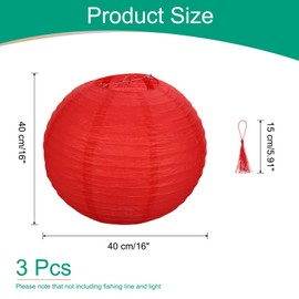 uxcell 3 Pcs Red Round Paper Lanterns 16 Inch Chinese Paper Lantern Party Decorations Decorative Hanging Fold Lanterns with Tassel for Wedding Anniversary Birthday Party