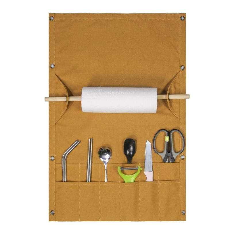 Outdoor Camping Tableware Storage Bag Portable Hanging Canvas Utensil Tissue