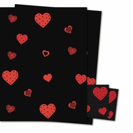 Red Hearts on Black Wrapping Paper - 2 Sheets of Giftwrap and Tags - 70x50cm - Wedding Anniversary Valentine's - Recyclable & Eco Friendly