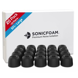 SONICFOAM Memory Foam Earbud Tips - Premium Noise Isolation, Replacement Foam Earphone Tips, 20 Pack for in Ear Headphone Earbuds (SF1 Large, Black)