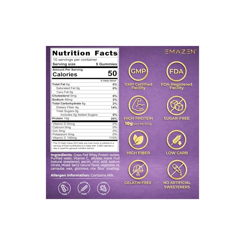 EMAZEN Whey Protein Gummies, Sugar Free, Low Carb Keto Snacks