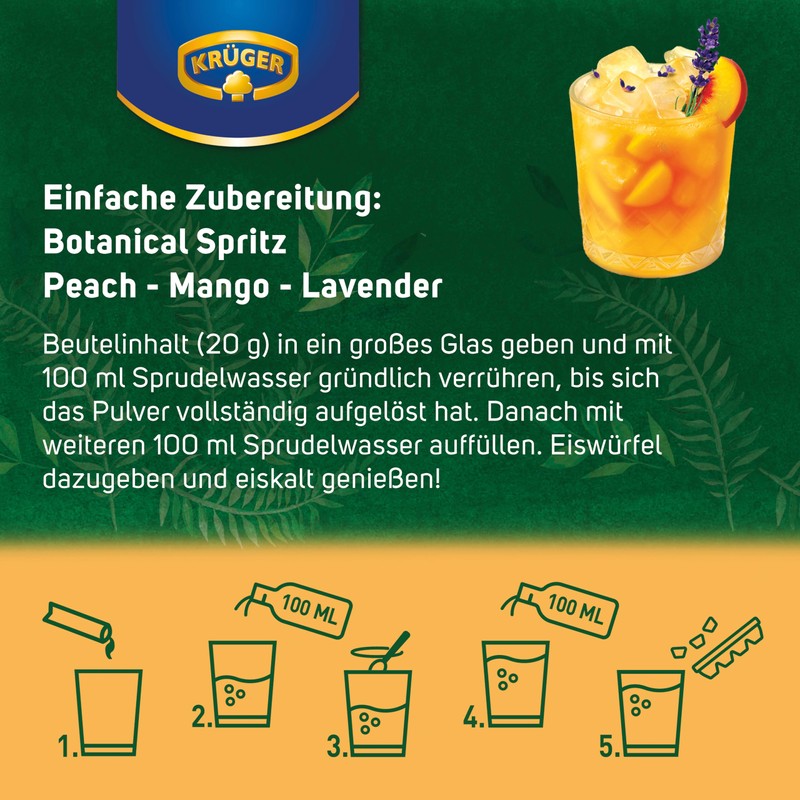 KRÜGER Botanical Spritz Peach Mango Lavender 10 x 20g Sachets