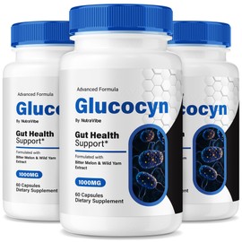 NutraVibe (3 Pack) Glucocyn Gut Health – Premium Gut Health Formula with Plant-Based Ingredients for Microbiome Support, Gentle Digestion & Everyday Balance | Easy-to-Take Pills (180 Capsules)