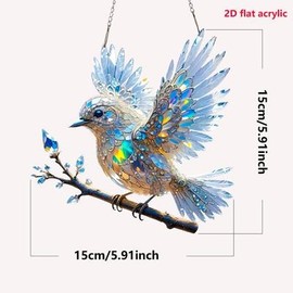 Crystal Sky Bluebird Stained Glass Ornament – Double-Sided Acrylic Suncatcher | Vibrant Window Hanging Décor for Home & Garden Lovers
