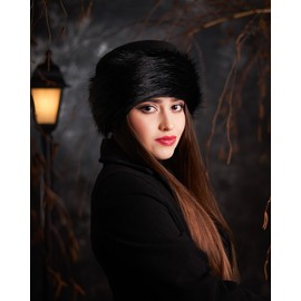 Futrzane Classic Trim Hat - Faux Fur Trimmed Hats for Women - Classy Fleece Cap (M, Black - Black Classic)