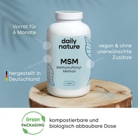 dailynature dailynature MSM Kapseln hochdosiert | 1600 mg MSM Pulver pro Tagesdosis | 365 Kapseln | Nahrungsergänzungsmittel mit Methylsulfonylmethan | vegan & ohne Zusätze | glutenfrei | laktosefrei