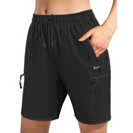 BVVU Women's Hiking Cargo Shorts Lightweight 7" Athletic Shorts for Women Quick Dry Casual Travel with Pockets Black