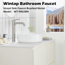 Wintap Vessel Sink Faucet Single Handle Tall Bathroom Faucet One Hole Deck Mount Lavatory Vanity Bathroom Sink Faucets with Pop Up Drain Assembly and Supply Lines Lead-Free Brushed Nickel WT-9802BN